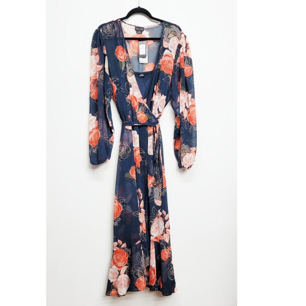 NWT City Chic Navy Floral Chiffon Wrap Maxi Dress 22 - Picture 12 of 16